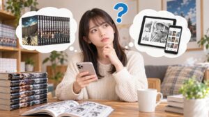 進撃のスクールカーストを紙と電子書籍のどちらで読むか比較する女性