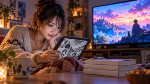 『氷の城壁』のアニメを見ながら原作漫画を読むイメージ